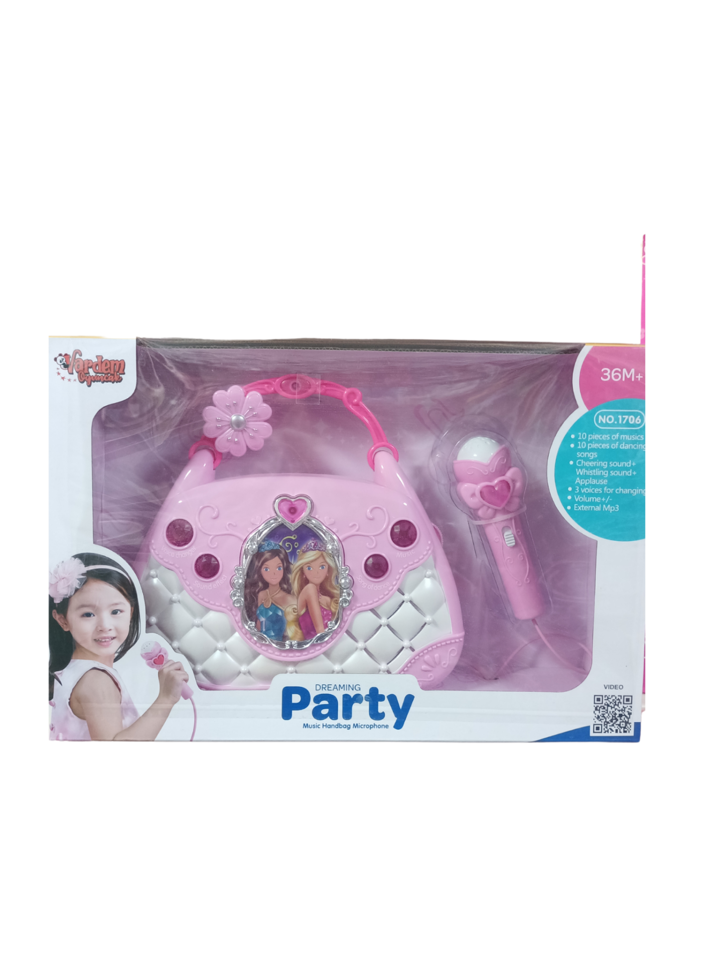 mikrofonlu mp3 çalar parti el çantası pembe